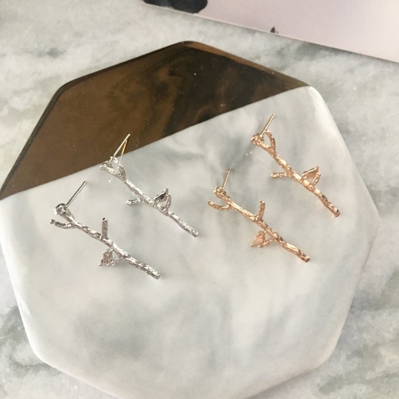 Bird on Branch Gold or Silver Minimalist Earrings - Picture 8 of 8